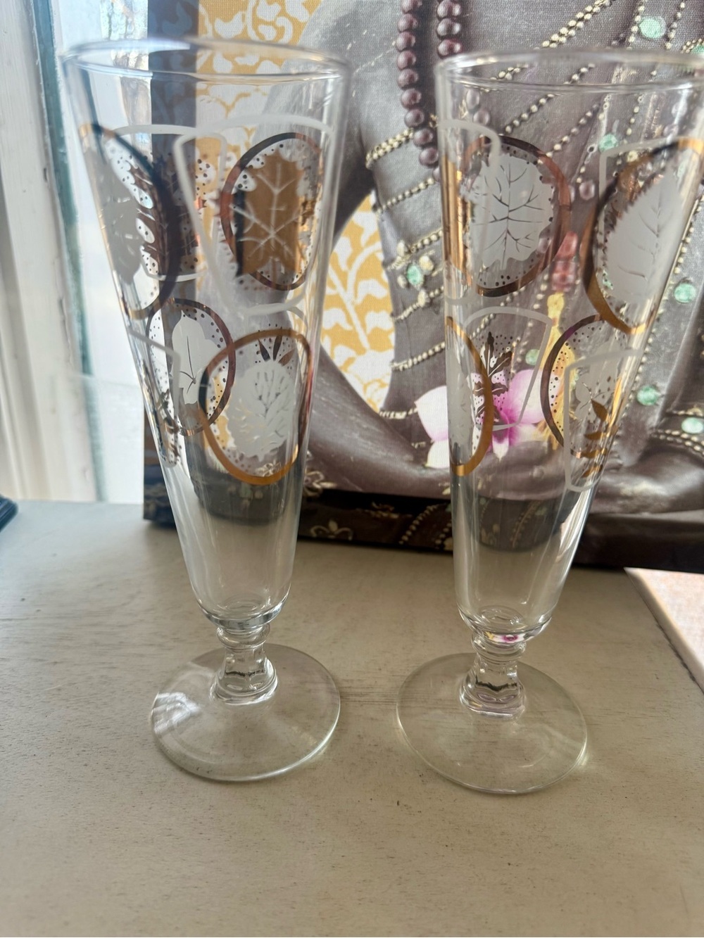 Vintage MCM Federal Glass Glen Echo Pilsner Glasses - Pair of 2 Gold Leaf Atomic